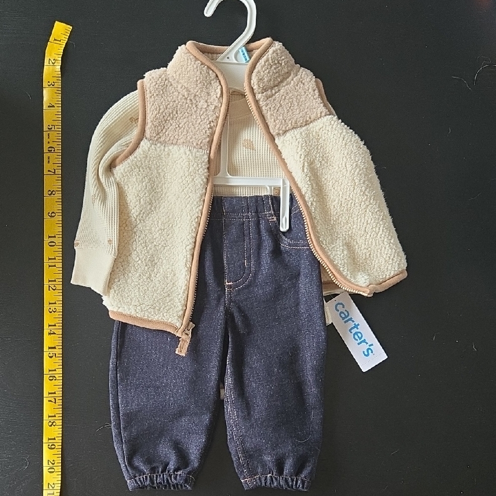 Carter's Cream Sherpa Vest and Dark Indigo Joggers Set